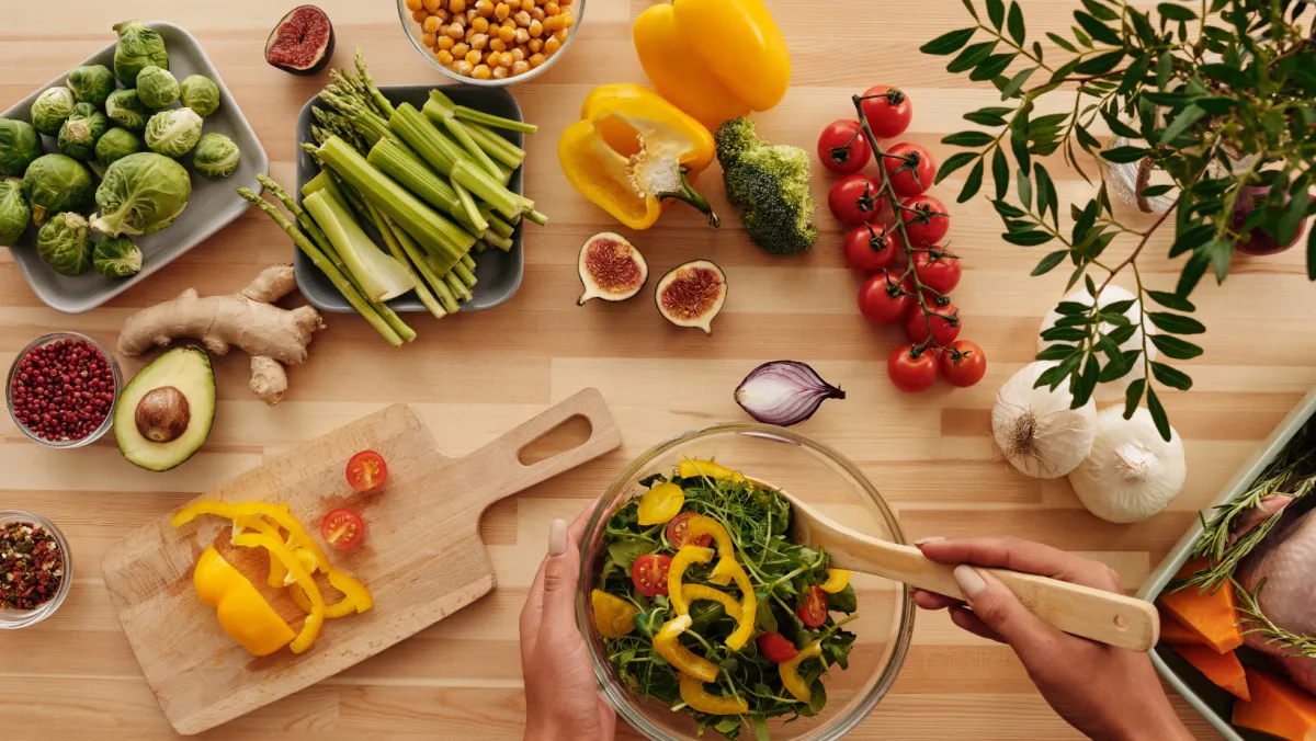healthy food spread across a table