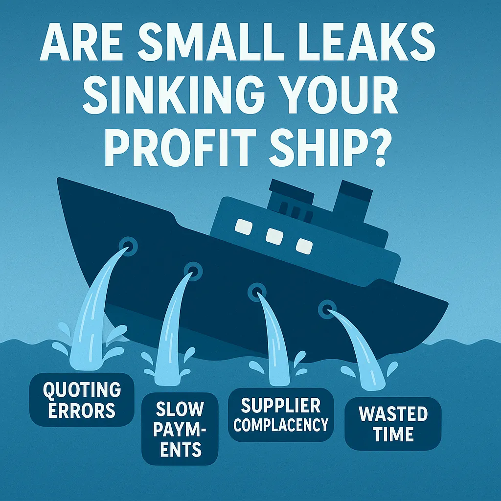 A ship is shown sinking representing profit leaks as the cause