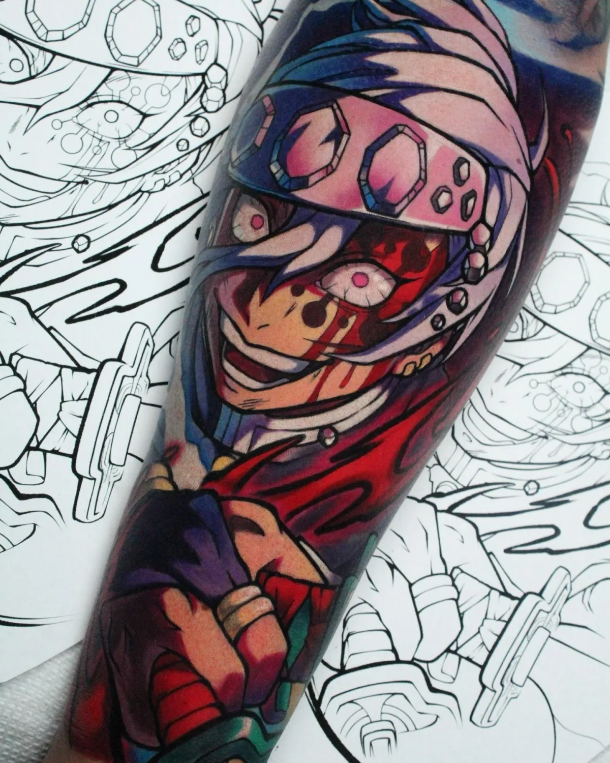anime tattoo, demon slayer tattoo, tengen tattoo, xsadfamx