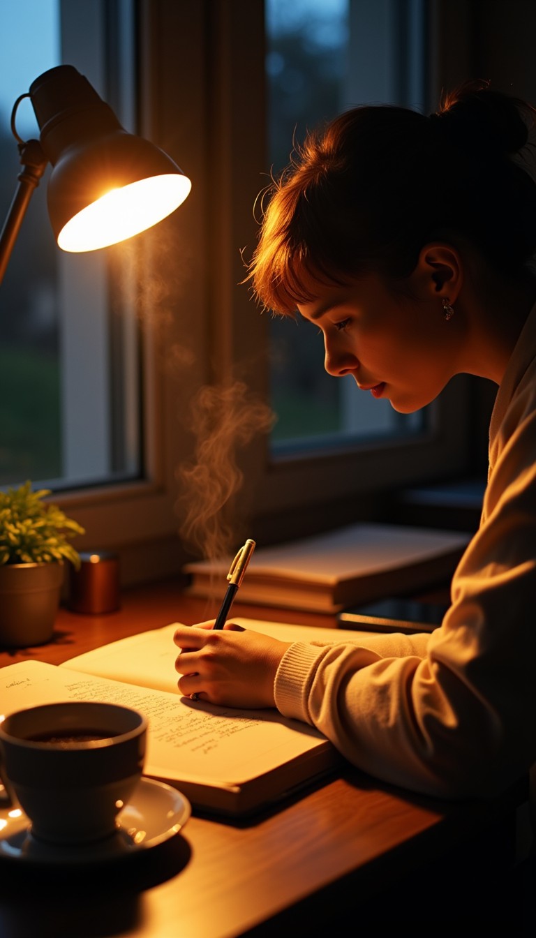 Minimalist desk with a journal and a single clear line drawn across the page representing financial direction