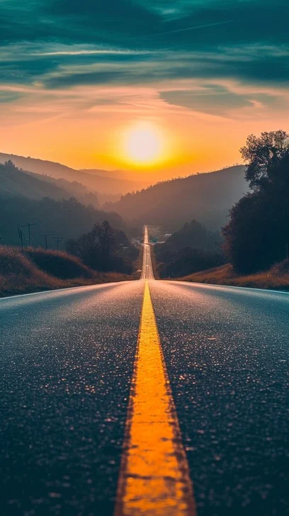 A long path extending toward the horizon symbolising long term inner direction and authorship.