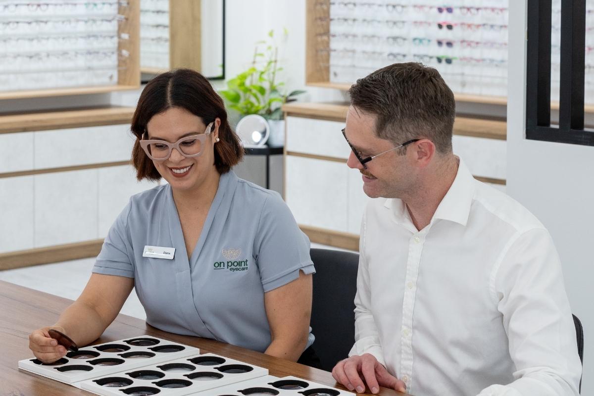 Blue-light lens consultation at Mackay optometrist clinic