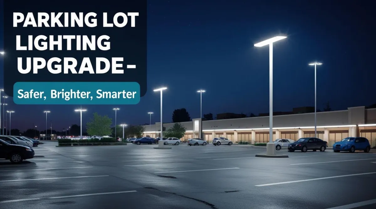 Commercial parking lot at night with bright LED lighting, improved safety, and clean modern visibility