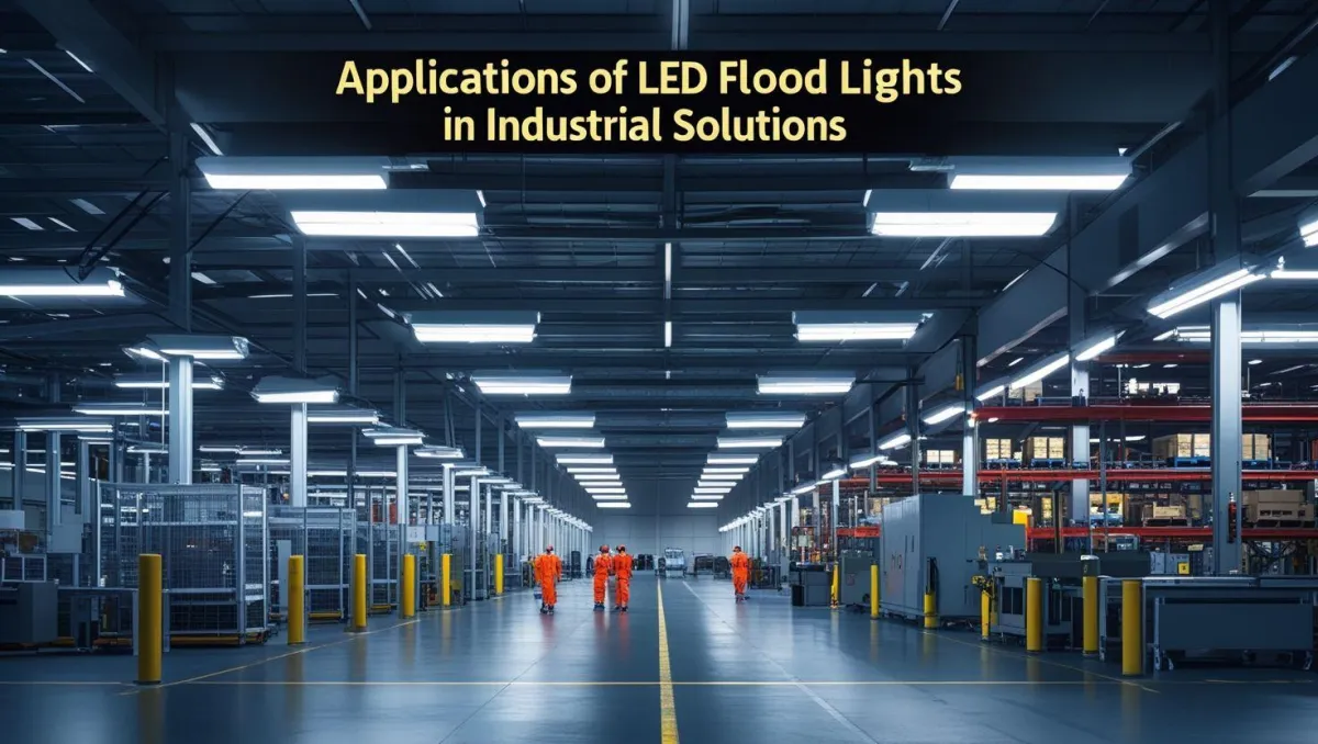 High-lumen LED flood lights illuminating a large industrial facility, enhancing safety and productivity