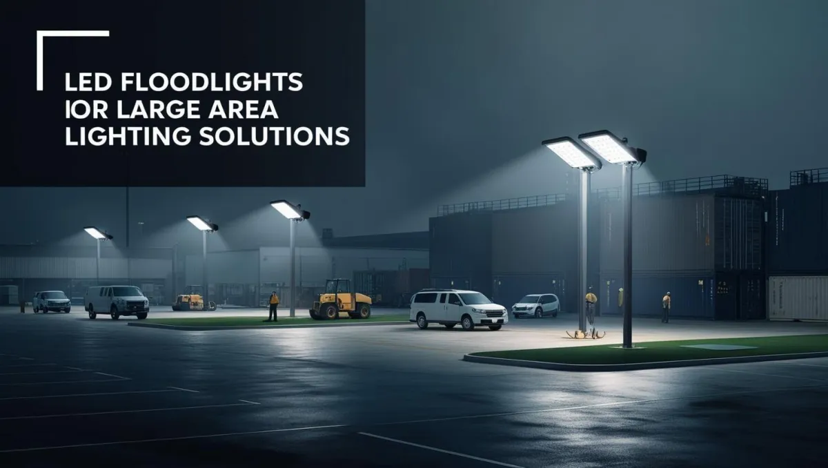 High-lumen LED floodlights illuminating a large outdoor industrial or commercial space, enhancing safety and visibility