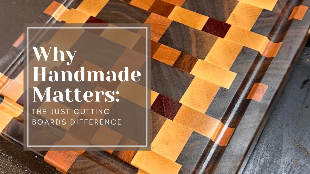 A pair of handcrafted wooden cutting boards made in Central Massachusetts, featuring a 3D end-grain pattern, styled as premium gifts on a wooden surface — perfect for those seeking locally made, artisan kitchenware
