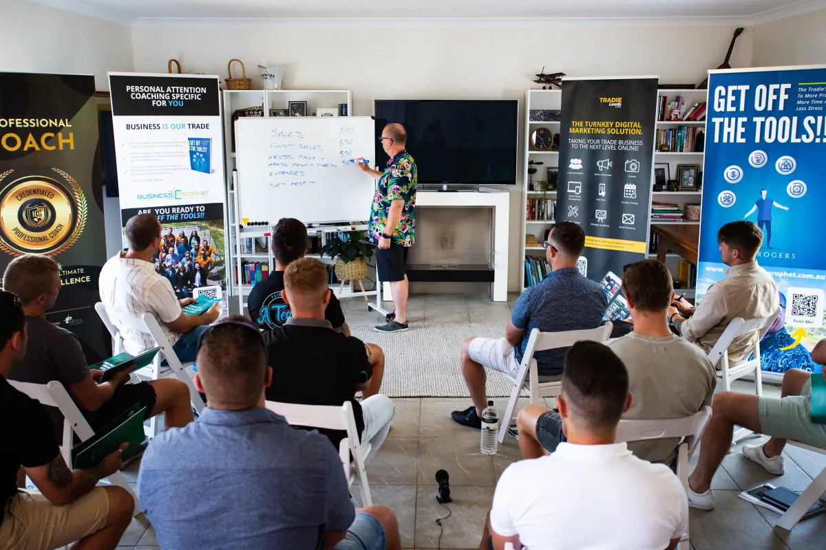 Tradies undergoing a mastermind with Paul Rogers, Tradie Coach