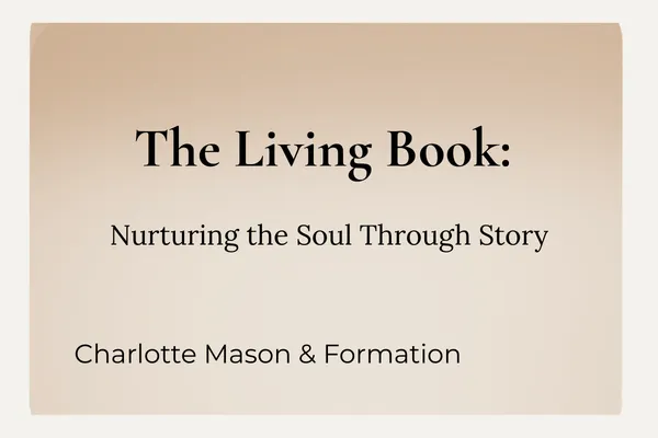 The Living Book on a tan background