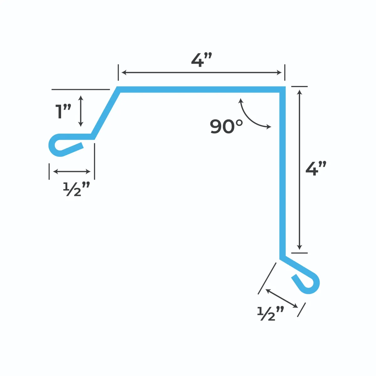 Blueprint and measurements for a Metal Gable Trim 4"x4"