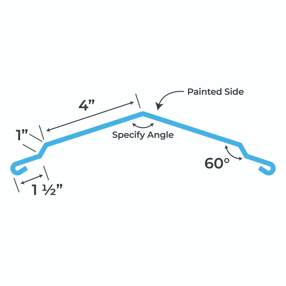Blueprint and measurements for a Metal Roof Ridge Cap Trim 4"