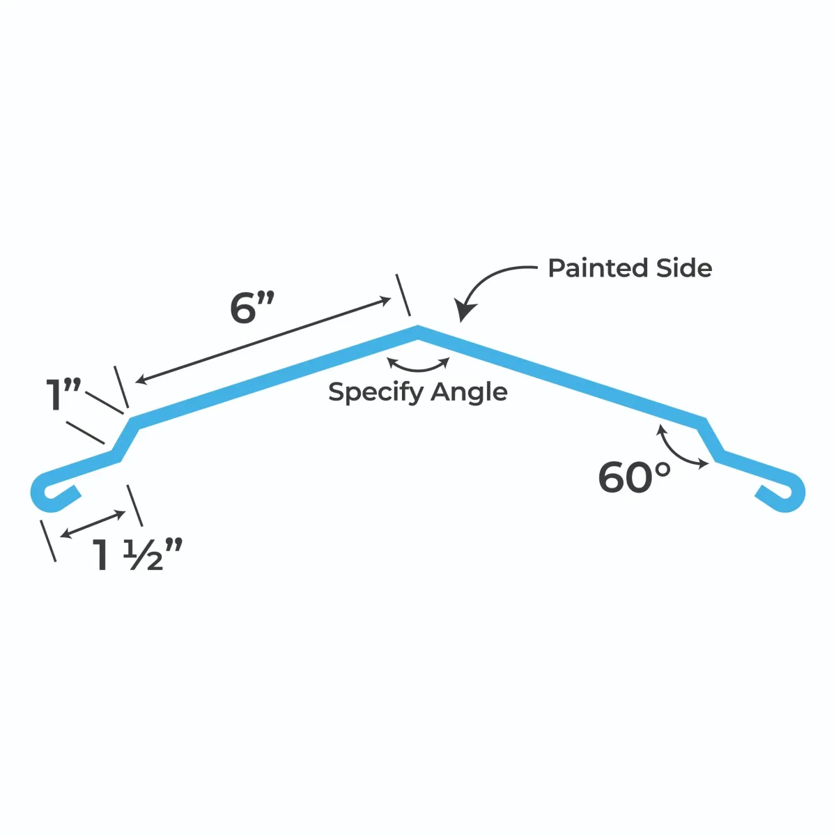 Blueprint and measurements for a Metal Roof Ridge Cap Trim 6"