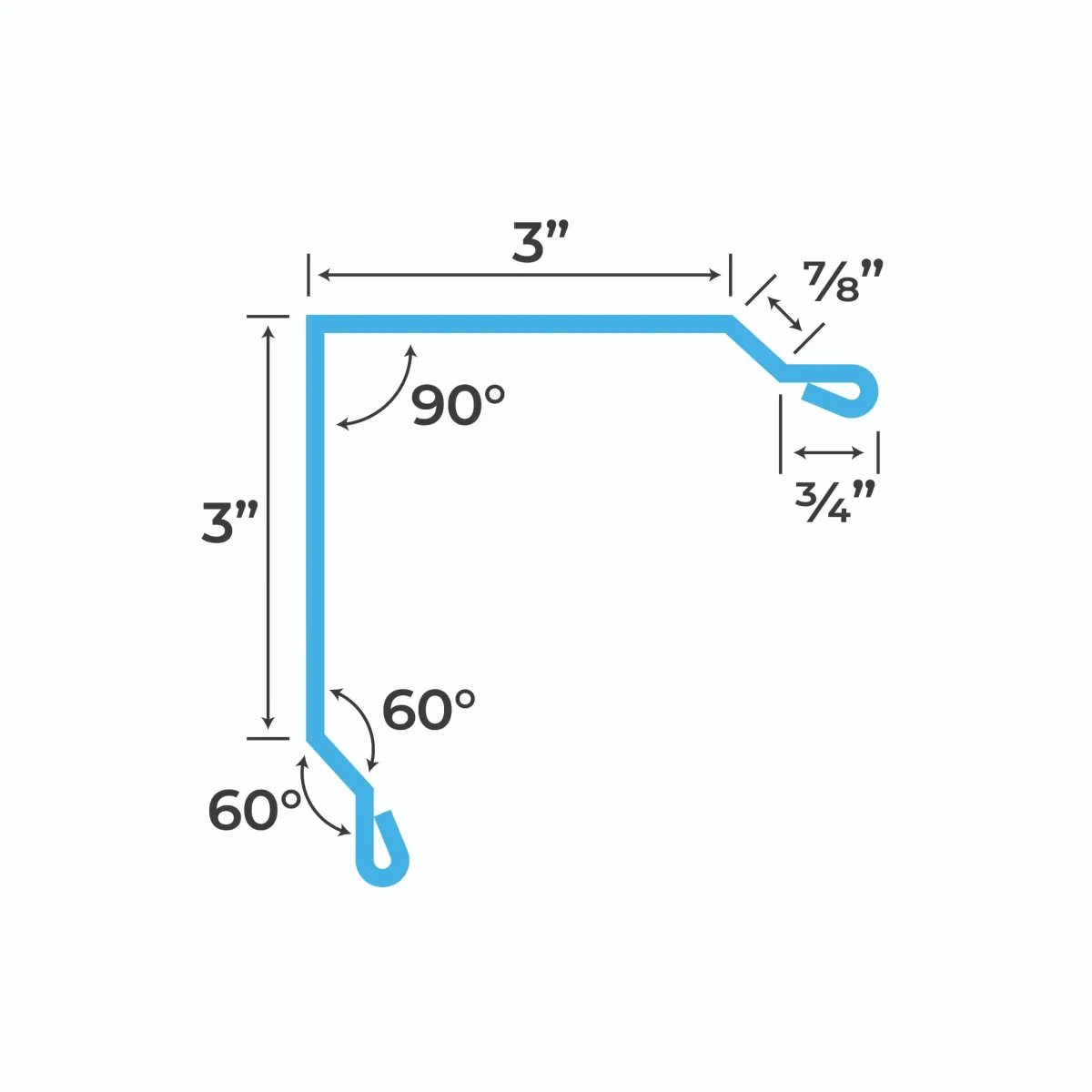 Blueprint and measurements for a Metal Roof Large Outside Corner Flashing
