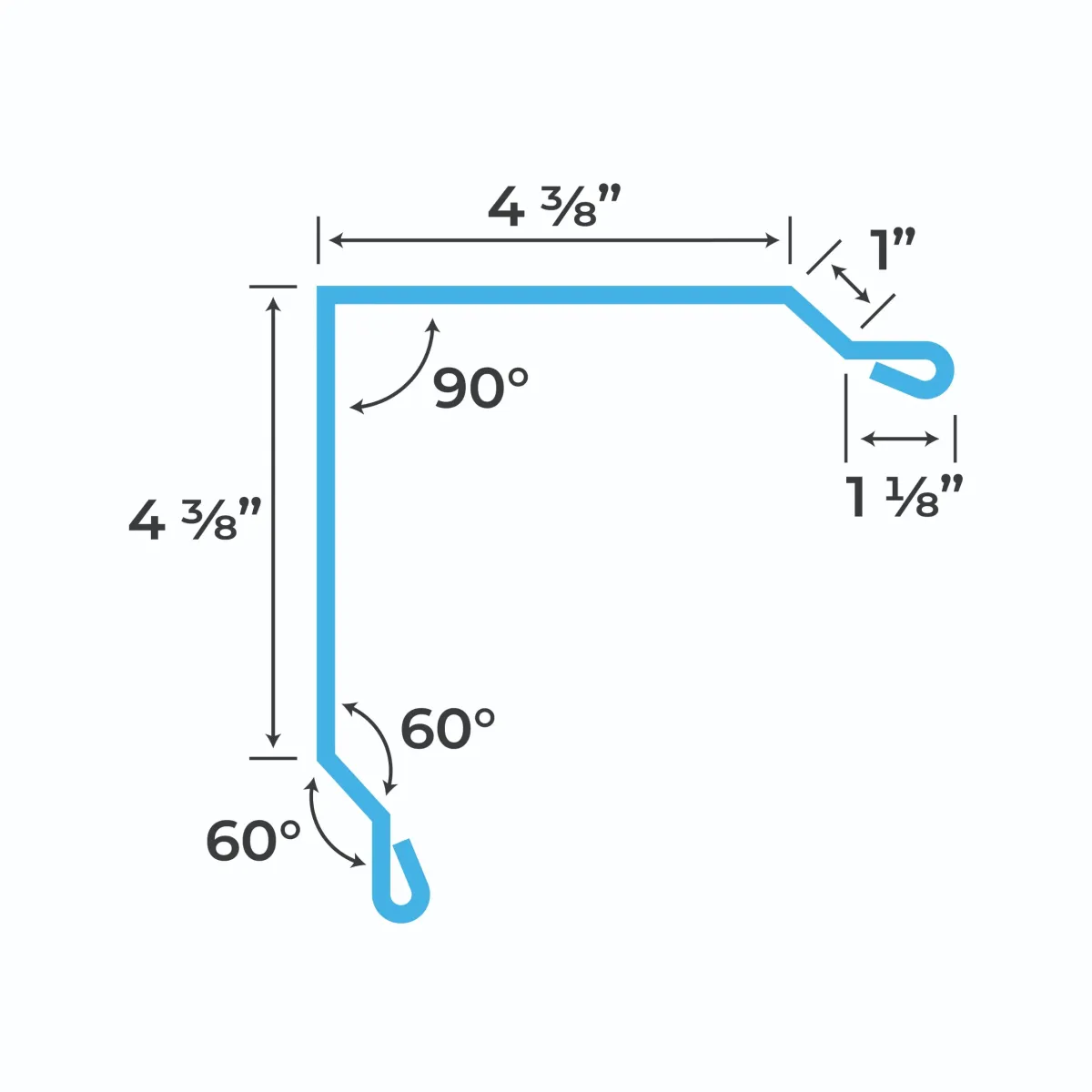 Blueprint and measurements for a Metal Roof Large Outside Corner Trim