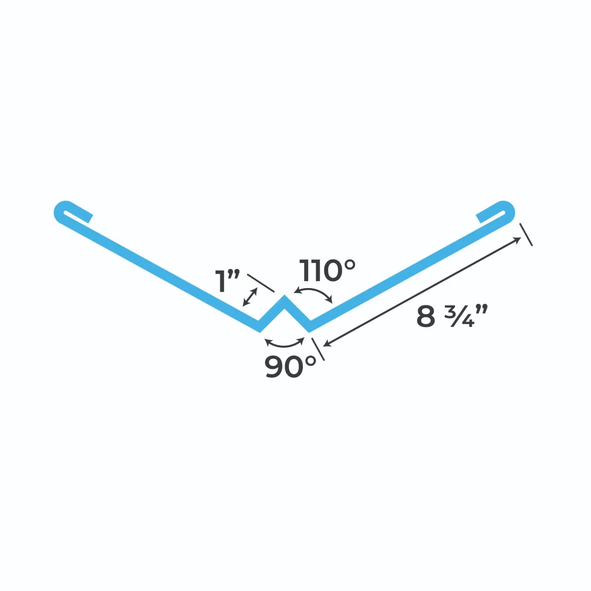 Blueprint and measurements for a Metal Roof Valley Flashing with Hem