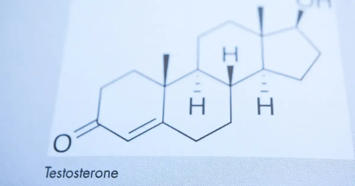 Close-up of the chemical structure of testosterone, illustrating the hormone discussed in bioidentical testosterone therapy.