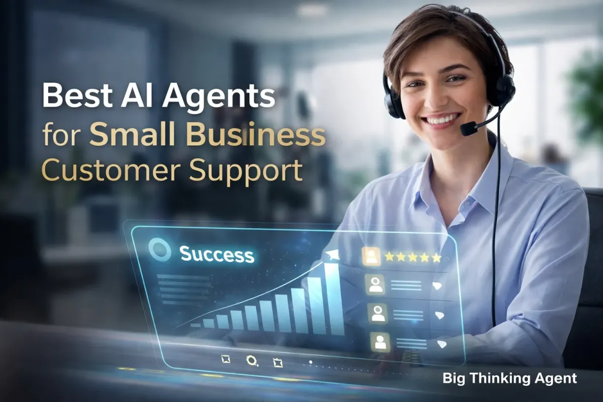 Photorealistic image of AI-powered customer support solutions for small businesses by Big Thinking Agent.