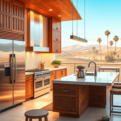 An elegant illustration of an accessible Art Deco-inspired kitchen storage system featuring geometric storage units with clean lines and symmetrical patterns. The scene includes vintage-style jars, ornate sliding drawers, and tiered shelves filled with colorful cookware, utensils, and pantry items arranged neatly. Quirky touches such as a whimsical clock with stylized numerals, playful borders on glass containers, and decorative stepping stools emphasize accessibility and ease of use. The luxurious kitchen background showcases polished terrazzo floors, a geometric tiled backsplash, and a shimmering gold and emerald metallic backsplash reflecting warmth and sophistication. Stylized lighting fixtures cast a soft, inviting glow across the space, highlighting a palette of deep emerald greens, rich golds, timeless blacks, and blush pink accents. The overall design blends vintage glamour with modern functionality, creating a stylish, organized, and approachable kitchen environment in detailed Art Deco style.