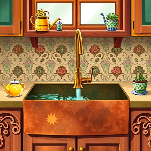 A vibrant impressionist-style illustration of a modern California kitchen in Upland showcases soft pastel cabinetry—mint green, blush pink, and sunny yellow—reflecting sunlight streaming through large windows. The countertops feature colorful, patterned mosaic tiles inspired by Southwestern California accents. A central minimalist island is topped with a rustic wooden chopping block and a quirky vase with wildflower bouquet—cherry blossoms, poppies, and succulents—adding organic charm. Open shelves display eclectic ceramic jars, vintage teapots, and potted succulents arranged artistically. The background reveals a bright Upland landscape with rolling hills, distant mountains, and a blue sky with fluffy clouds, rendered with soft, brushstroke textures. Playful details include a cheerful yellow toaster with a smile, a retro turquoise kettle, and a patterned dish towel, all bathed in warm, inviting light. The scene combines sunny California vibes with impressionist spontaneity, creating a lively, cozy, and charming modern kitchen setting.