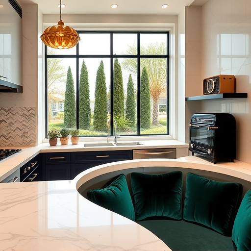 A vibrant spring-themed kitchen cabinet scene inspired by the Pre-Raphaelite Brotherhood. Elaborately decorated cabinets feature lush, swirling floral motifs of peonies, daisies, wild roses, intertwined with ivy tendrils and lavender sprigs, rendered in rich, luminous colors. Soft sunlight filters through a stained-glass window, casting warm amber, emerald, and pink hues over the scene. The countertop displays vintage glass jars filled with colorful herbs, citrus slices, and fresh spring vegetables, all depicted with meticulous detail and luminous textures. A charming ceramic bird perches atop a spice jar, gazing at a sprig of mint, adding a whimsical touch. In the background, an ornate tiled wall with delicate medieval-inspired patterns enhances the artistic depth. Open cabinet doors reveal neatly stacked pastel-colored dishes and shimmering metallic utensils, suggesting organized freshness and a springtime kitchen upgrade. The overall mood is calm, inspiring, and timeless, emphasizing elegance and vitality with detailed linework and jewel-toned colors characteristic of Pre-Raphaelite art.