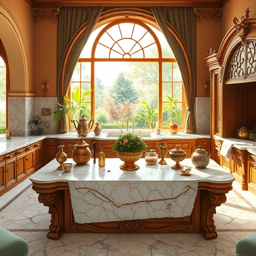 A vibrant, modern kitchen in Upland, California, featuring sleek high-end appliances with reflective finishes, illuminated by warm, inviting lighting that casts soft shadows. The countertops are decorated with fresh succulents, colorful ceramic containers, and a cheerful ceramic pineapple-shaped utensil holder, adding playful accents. Large, airy windows let in bright sunlight, offering a view of the sunny Californian landscape with palm trees outside. A vintage-inspired toaster with cartoonish steam puffs and a quirky apron with a humorous slogan hang on a nearby hook, enhancing the kitchen's whimsical charm. The color scheme combines warm neutrals with vibrant teal, ochre, and terracotta tones, creating a welcoming and lively atmosphere. In the background, a cozy breakfast nook with a rustic wooden table, a colorful fruit bowl, and soft fabric cushions reflects a casual, family-friendly vibe. The scene captures a stylish, upgraded Upland kitchen with California sunshine and quirky details, rendered in a realistic style that emphasizes glossy cabinetry, textured stone floors, and naturalistic colors, embodying a desert-inspired, modern culinary space.