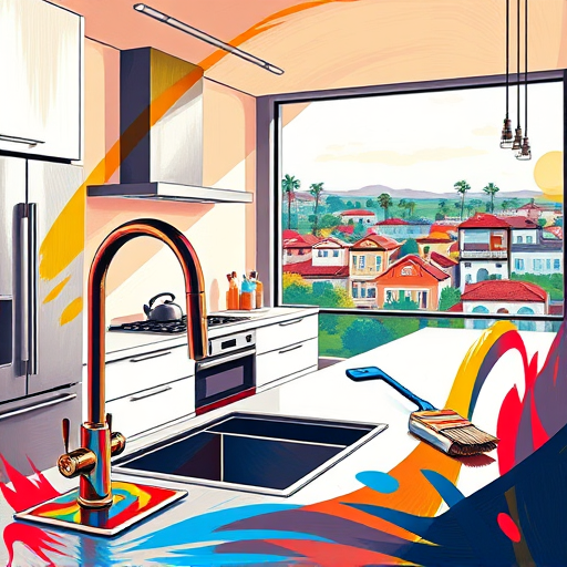 A vibrant, welcoming blog cover image illustrating a home remodeling workshop in the SocialRealism style with warm earthy tones. The scene features a busy workbench laden with renovation tools such as hammers, paintbrushes, saws, and blueprint sketches, alongside colorful paint cans and wallpaper rolls. In the background, a partially renovated living room displays a freshly painted wall with geometric patterns, a modern patchwork-upholstered sofa, and a potted plant on a rustic side table, emphasizing eco-friendly design. Quirky details include an oversized cartoon wrench leaning against the table, a tiny robot measuring tape on a blueprint, and a cheerful, smiling clock, adding charm. Sunlight streams through large windows, illuminating the organized space and highlighting craftsmanship. A staircase leads to overhead storage filled with paint rollers, brushes, and safety gear, symbolizing comprehensive remodeling services. The scene conveys professionalism, creativity, and trustworthiness, portraying a transforming home environment without human figures, focusing on tools and setting that represent the home remodeling process.
