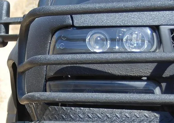 sprayed black bullbar and front of truck