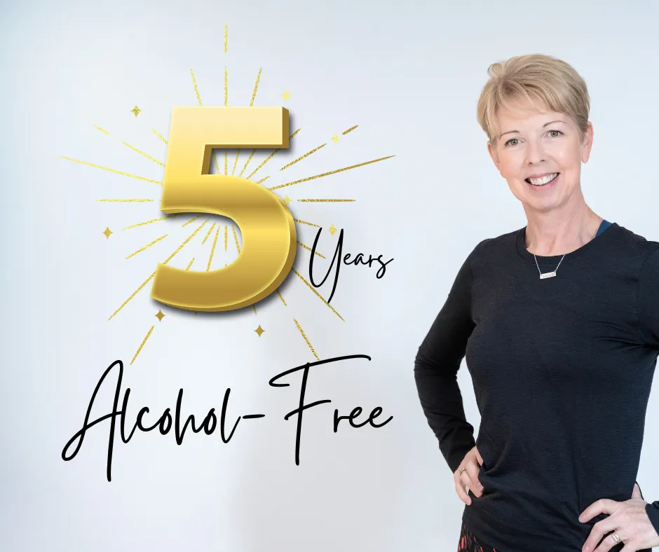 Gillian Cockburn celebrating 5 years alcohol free