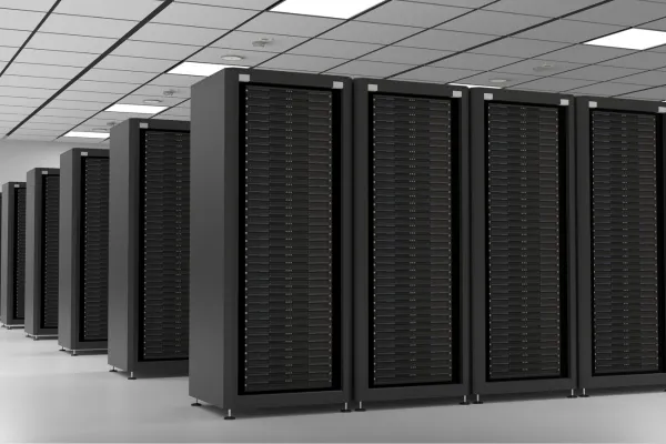 Inside a data center facility with a GPU and hard drives