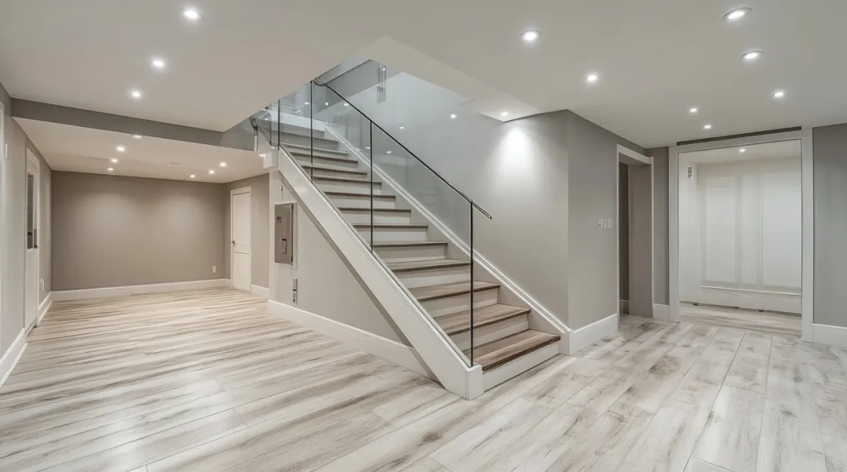 Finished basement in Cornelius featuring an entertainment space and clean finishes