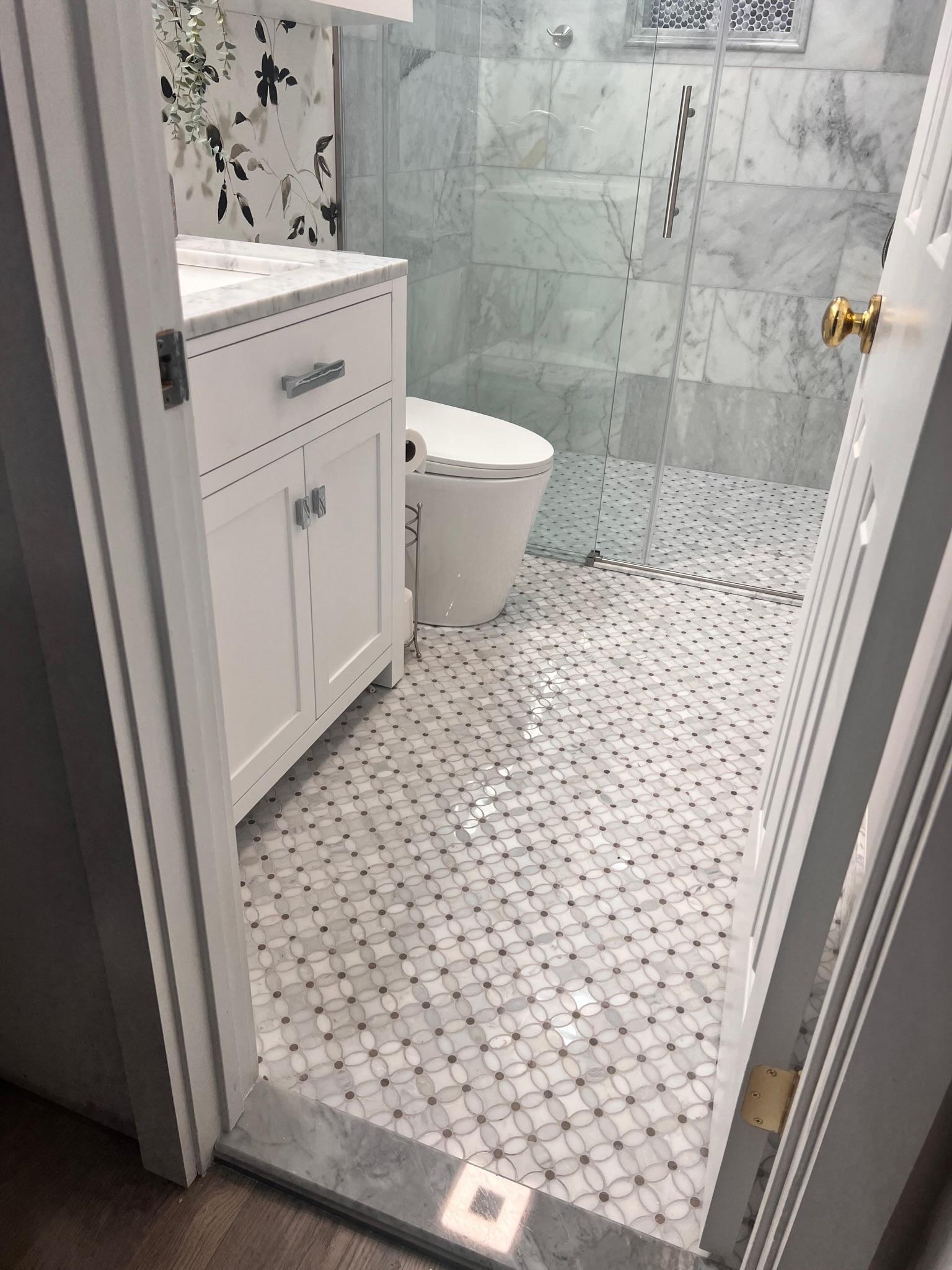 Bathroom addition in Cornelius featuring seamless integration with existing hall layout