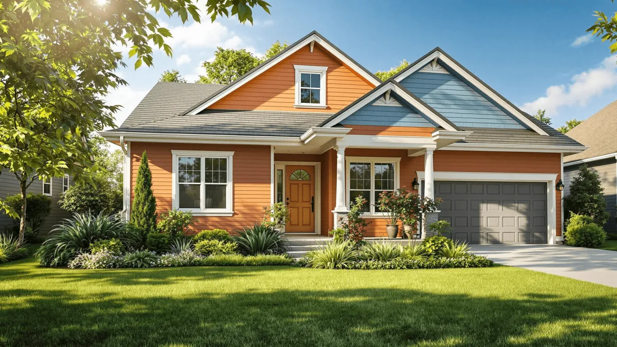 A freshly painted house with a homeowner performing routine maintenance to preserve the exterior finish.