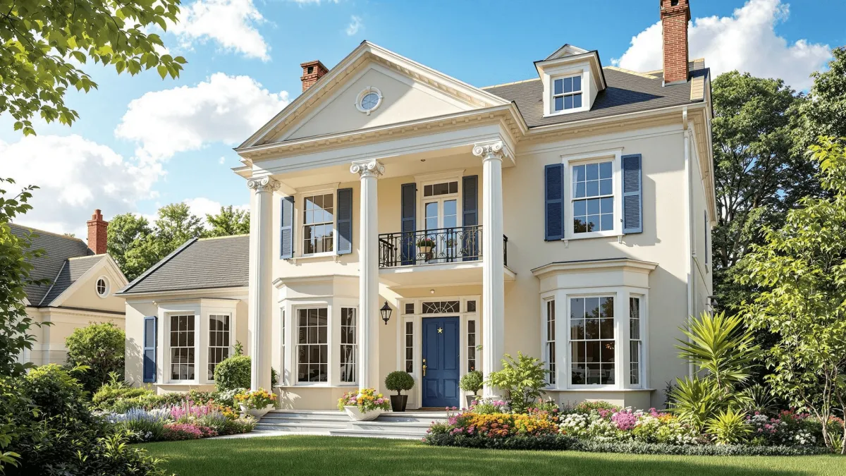 A freshly painted Georgia home under bright sunlight, showcasing durable, climate-resistant colors.