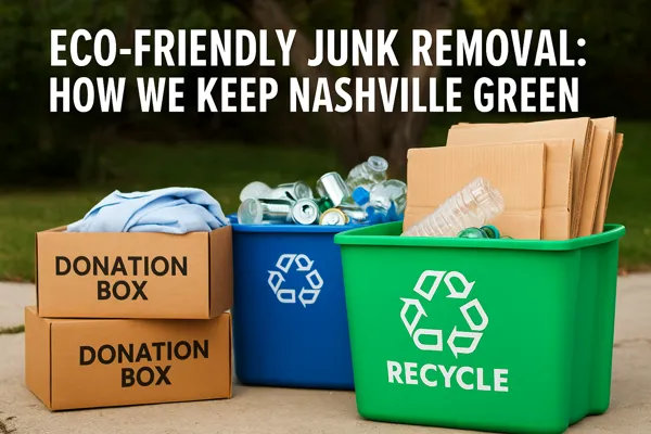 Recycled materials and donation boxes from a junk removal project in Nashville promoting eco-friendly disposal.