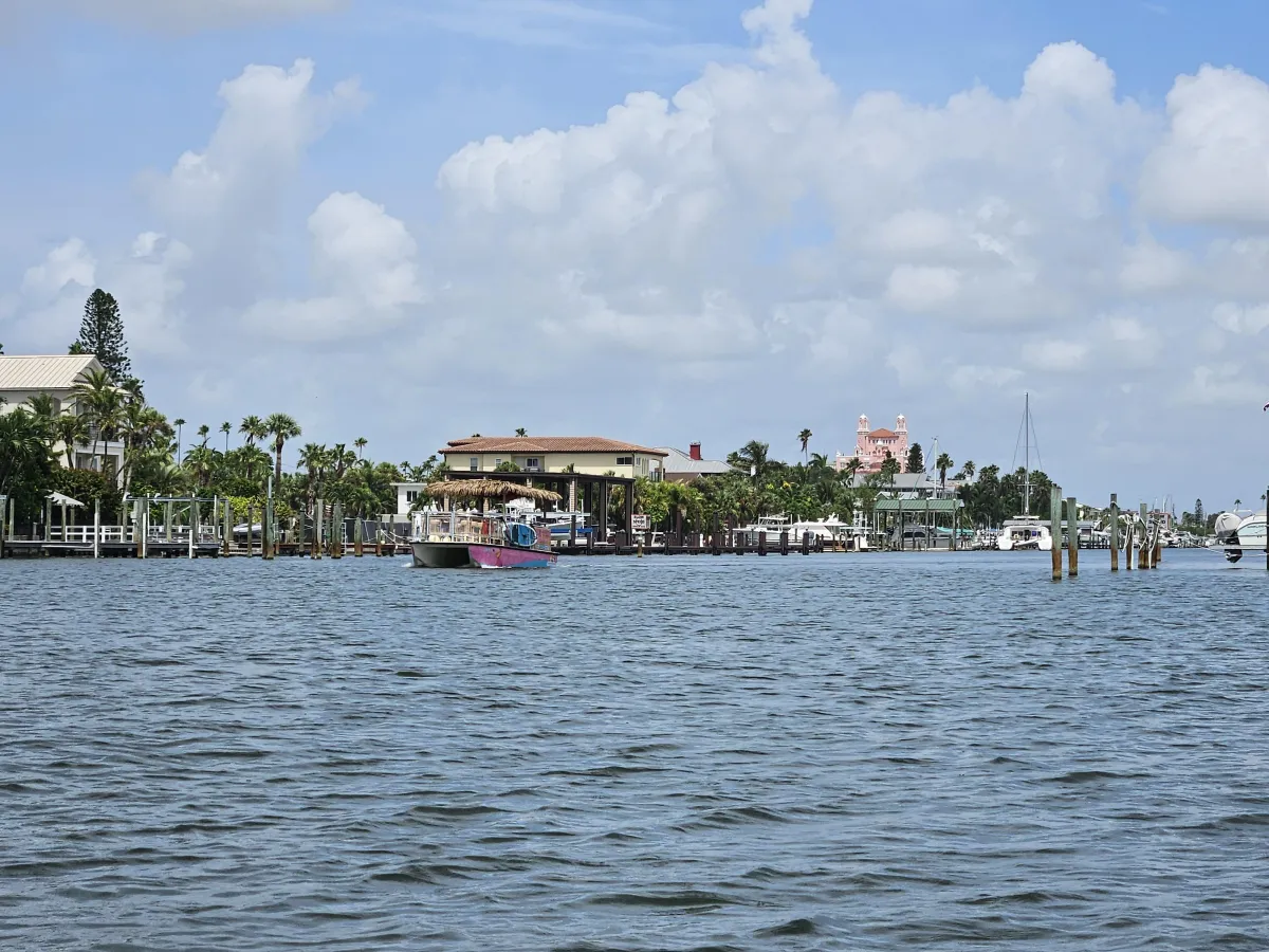 Pontoon boat in water 