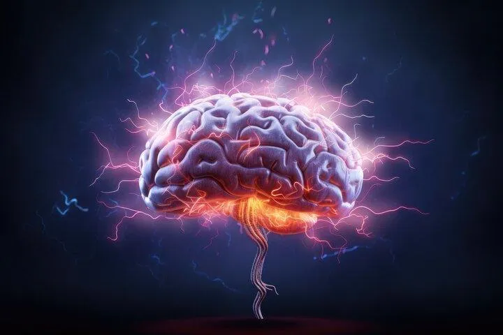 Illustration of a luminous brain highlighting neural pathways, symbolizing systemizing cognitive styles unlocking extrasensory abilities.