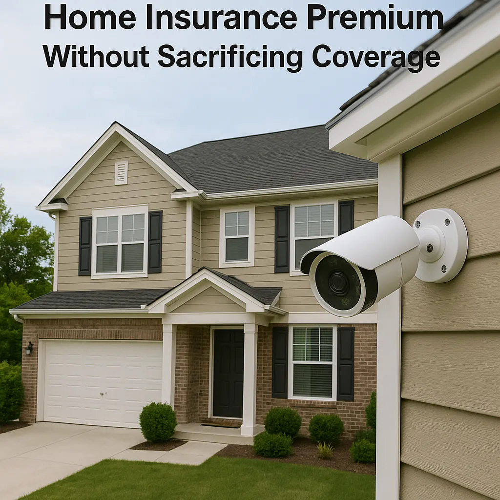 Modern home with security camera, protected by insurance