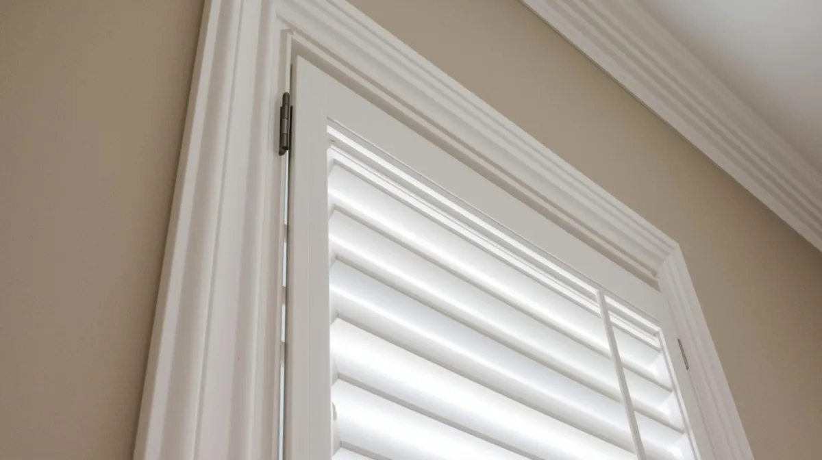 A neatly installed Café Style Shutter, perfectly integrated into a window frame.