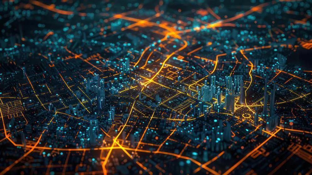 Digital map highlighting geofencing zones around hospitals and clinics