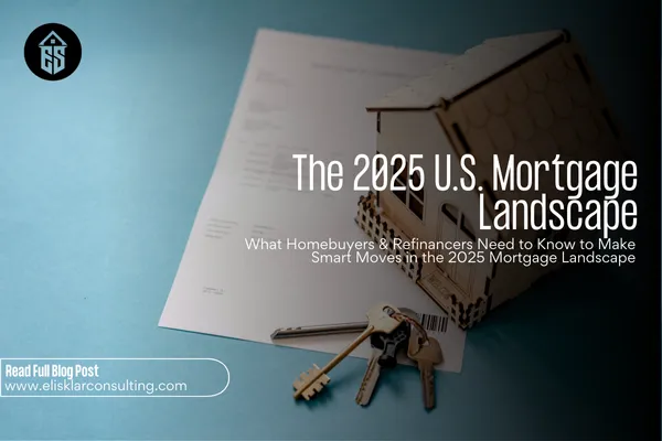 An image of a house and a key with a contract underneath with text: The 2025 U.S. Mortgage Landscape