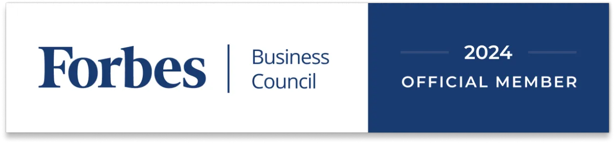 Forbes Business Council 2024 Official Member badge in blue and white, indicating membership status.