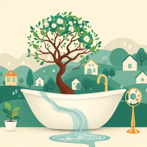A symbolic, abstract depiction of a bathroom remodeling company serving Upper Arlington, Ohio, featuring elements that blend natural motifs with architectural symbols. The scene showcases a bathtub transforming into a blooming tree with flowing water that turns into gentle river currents, symbolizing renewal and transformation. The sink and faucet intertwine like delicate vines, representing growth and connection. Geometric shapes such as triangles and circles convey stability and harmony. In the background, stylized house silhouettes nestled among lush, leafy trees evoke community and local charm of Upper Arlington neighborhoods. Soft hues of teal, emerald green, and creamy beige create a calming, professional atmosphere, accented with touches of gold indicating quality and luxury. Playful details include tiny whimsical tools, like a smiling plunger and cheerful wrench, hidden among foliage, adding personality and friendly service. The scene is illuminated with gentle, diffused light that enhances a sense of optimism and trust, with abstract water droplets shimmering like gemstones to symbolize clarity and precision. This artistic image emphasizes natural and architectural symbolism to portray a trusted, creative bathroom remodeling service that revitalizes spaces within a welcoming, neighborhood-inspired environment.