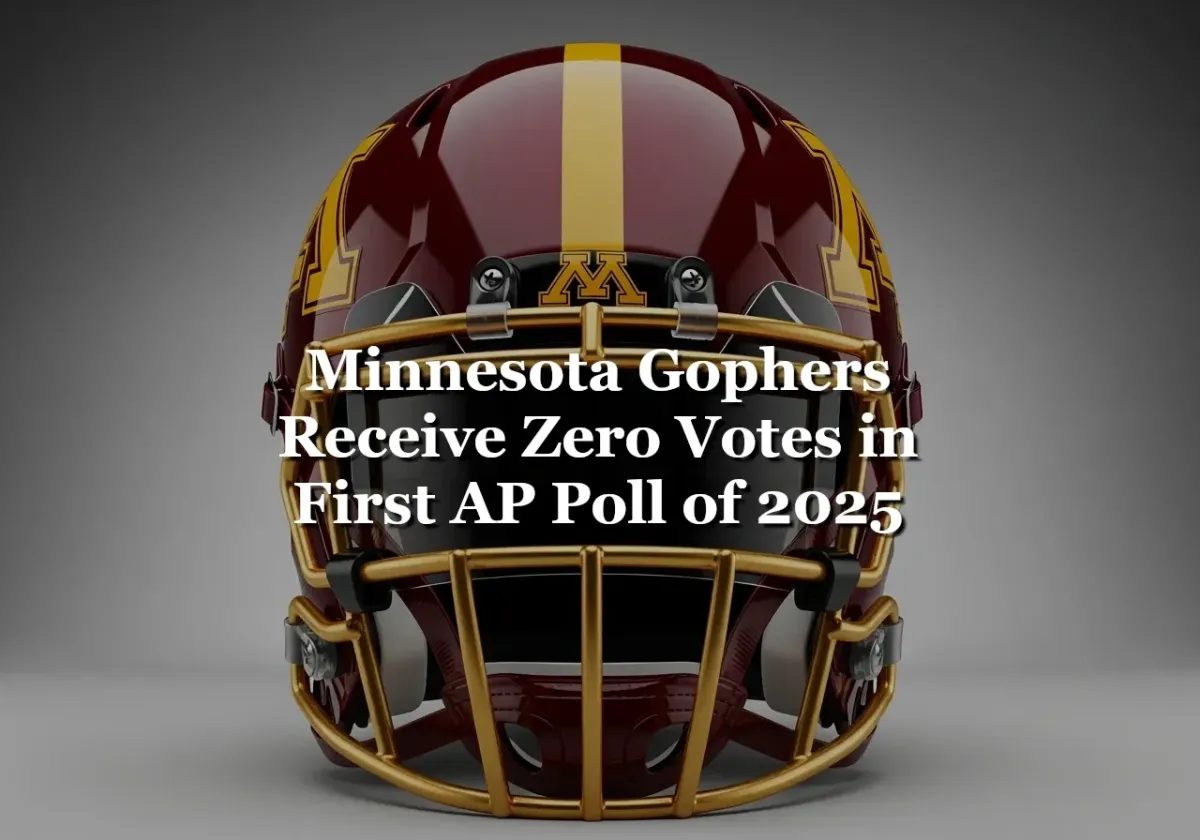 Minnesota Gophers football helmet with AP Top 25 poll rankings showing zero votes for 2025 preseason