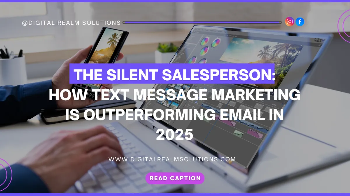 Hand holding smartphone next to a laptop displaying data, illustrating modern text message marketing strategies in 2025.