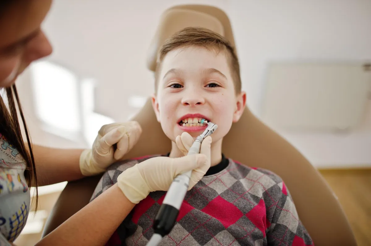 A kid having dental check up