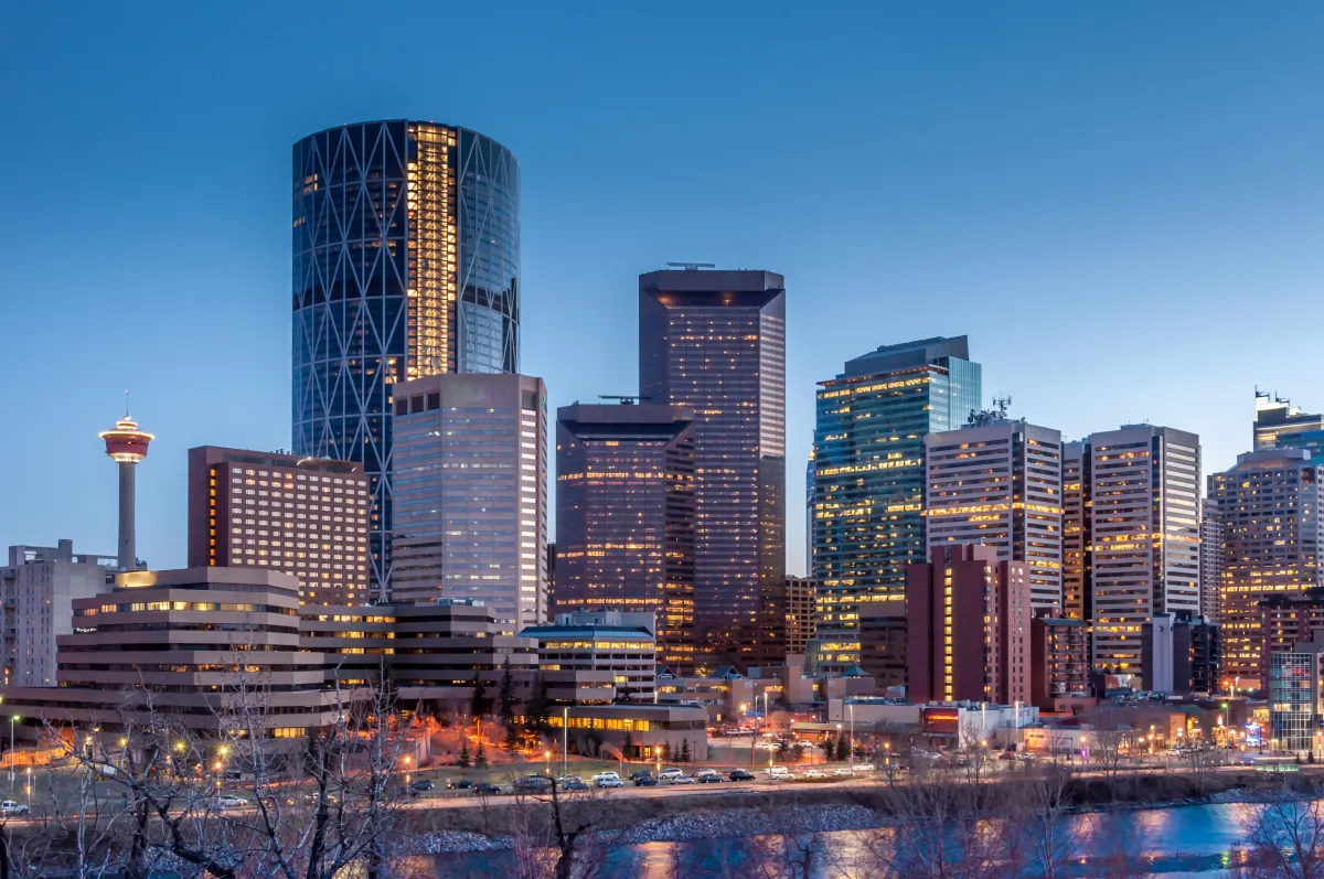 Calgary business district skyline representing local AI expertise and technology innovation