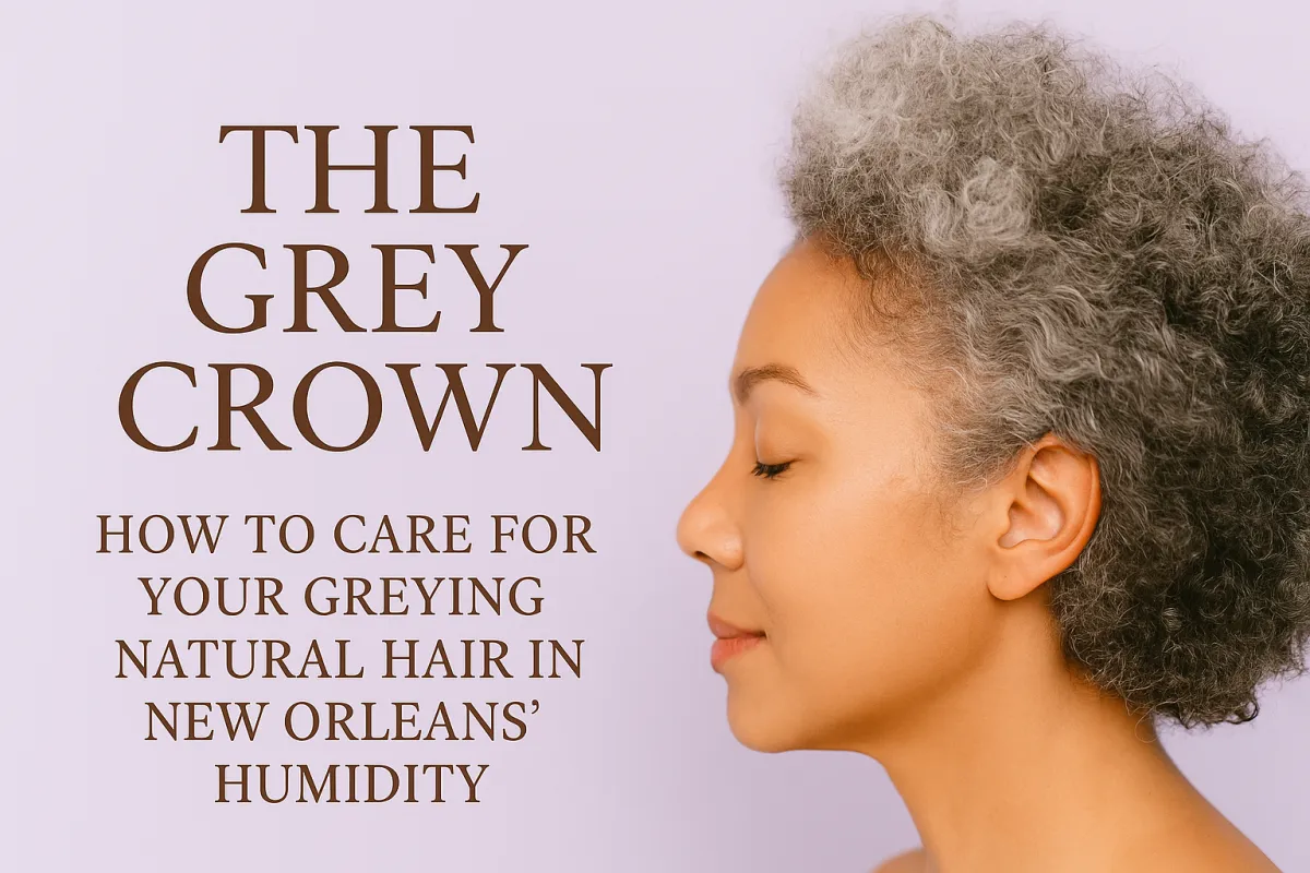 Close-up of elegant grey curly hair in natural style with soft lavender tones
