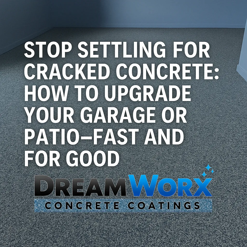 Freshly coated garage floor with a seamless, speckled full-chip finish, showcasing durability and style.