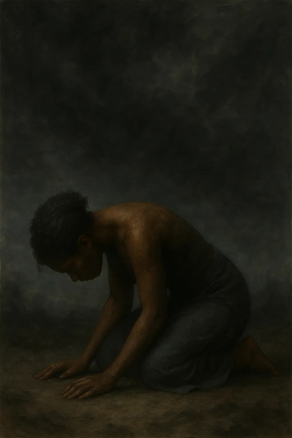 A woman on her knees praying