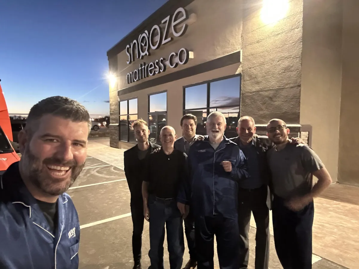 Snooze Mattress Co. CEO Matt Smith visits site with Snooze franchisees