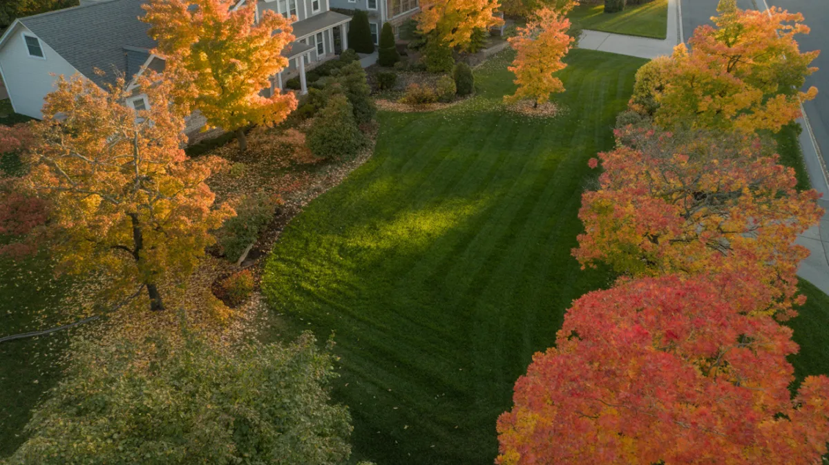October lawn care in Central PA showing a well maintained lawn.